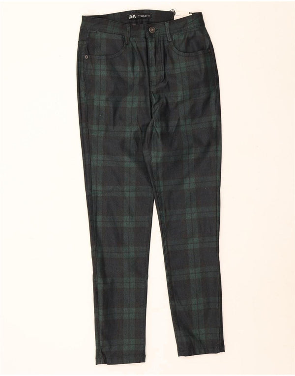 Zara Herren Skinny Casual Hose EU 38 Small W30 L26 Grün karierte Baumwolle