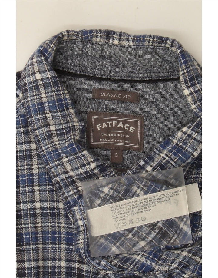 FAT FACE Herren-Flanellhemd mit klassischer Passform, klein, blau kariert, Baumwolle