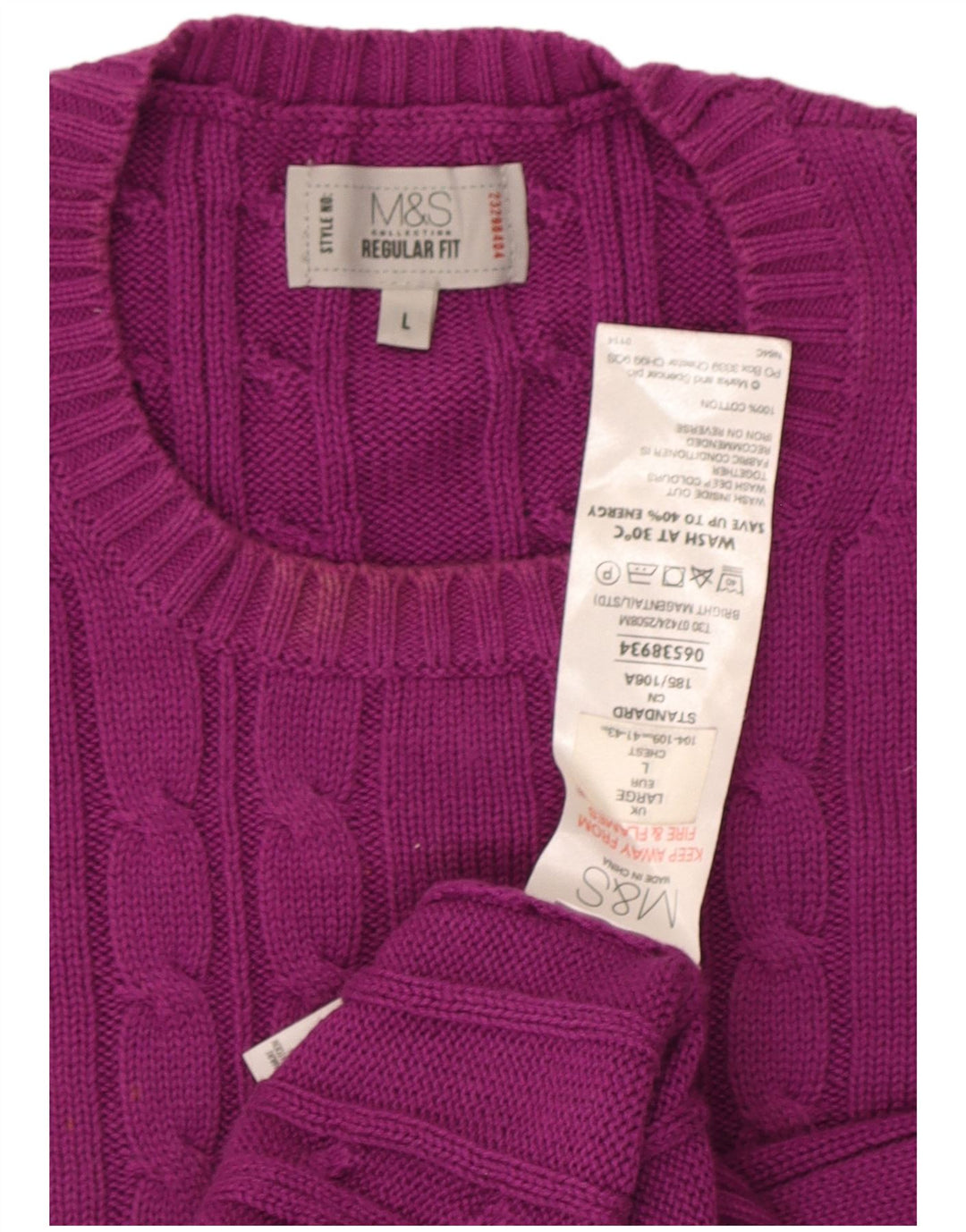 Marks & Spencer Herren-Pullover mit Rundhalsausschnitt, Größe L, Lila, Baumwolle