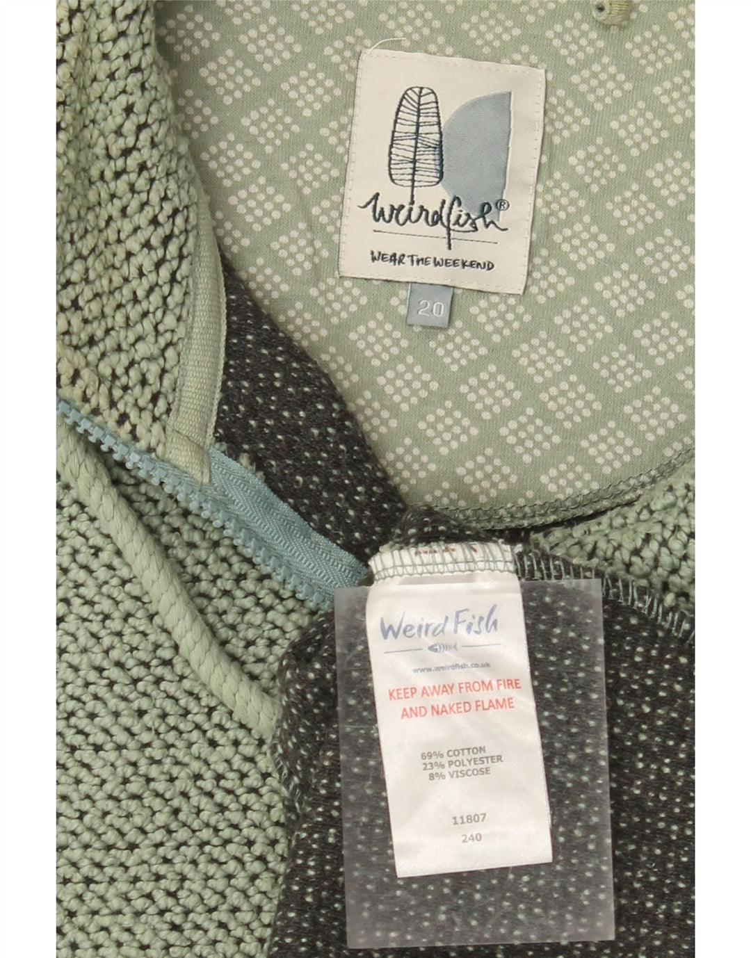 WEIRD FISH Damen-Trainingsanzug-Top-Jacke, UK 20 2XL, grüne Baumwolle