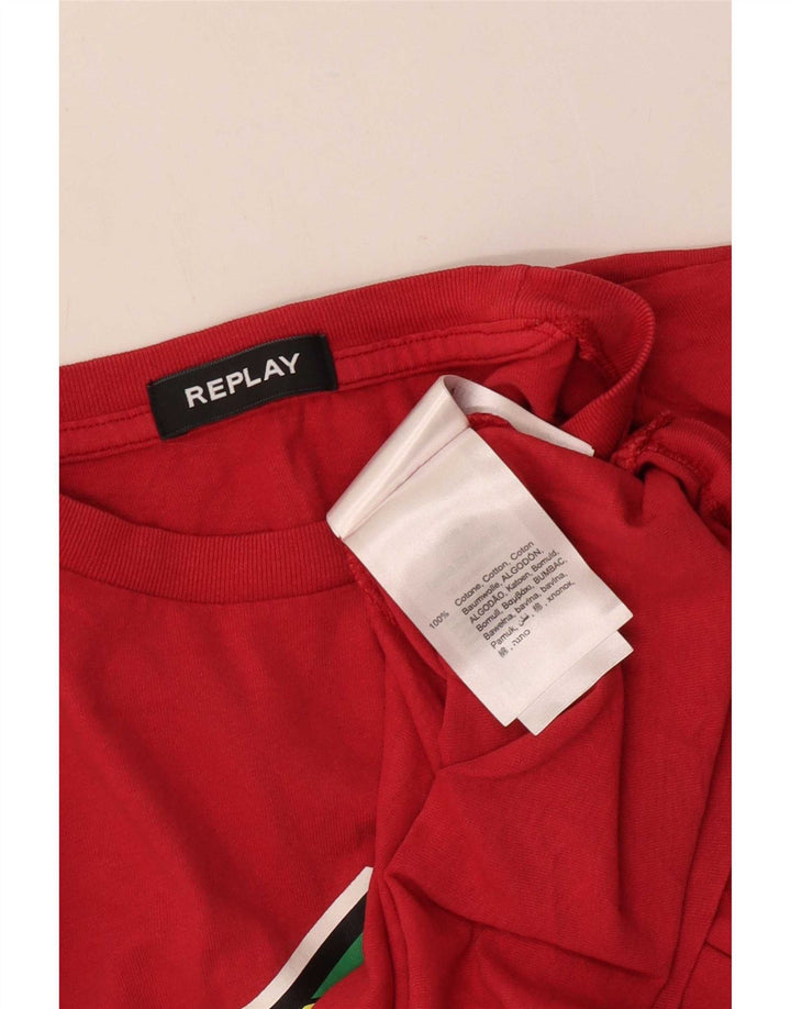 Replay Herren Grafik T-Shirt Top 2XL Rot Baumwolle