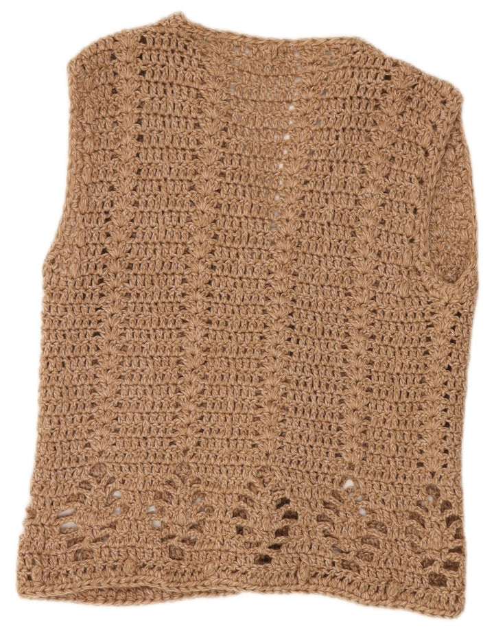 VINTAGE Damen Ärmelloser Häkel-Cardigan-Pullover UK 14 Large Beige