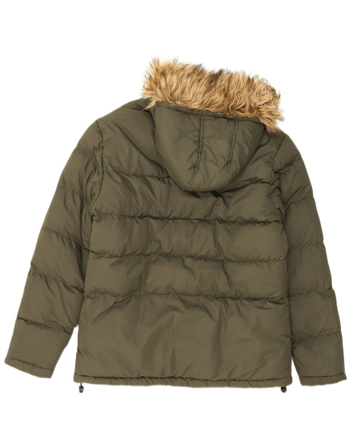 FRENCH CONNECTION Mens Hooded Padded Jacket UK 38 Medium Khaki Polyester