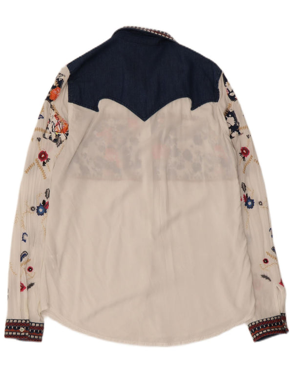 Desigual Damen-Hemd UK 12 Mittelweiße Viskose mit Blumenmuster