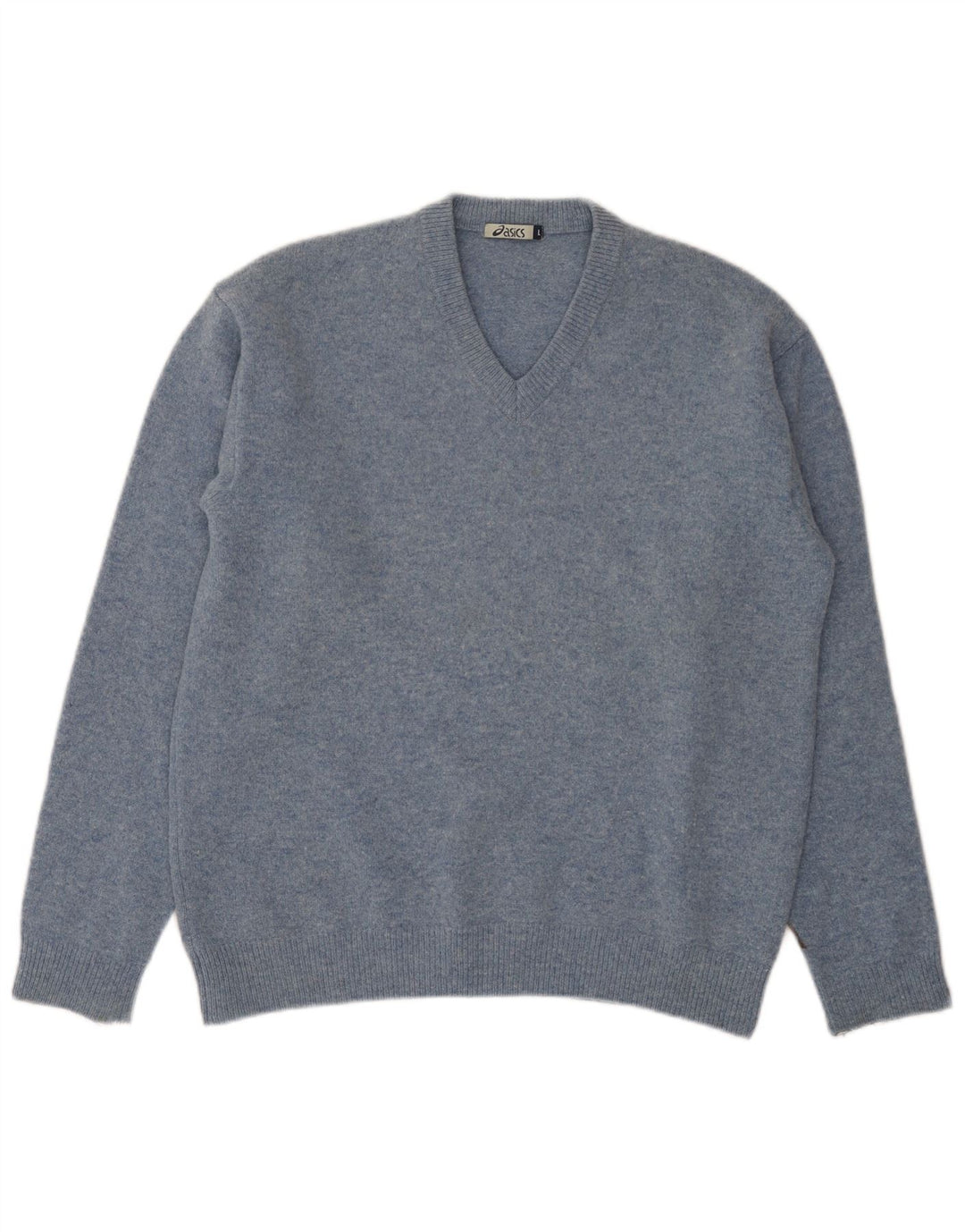 Asics Herren-Pullover mit V-Ausschnitt, groß, blaue Lammwolle