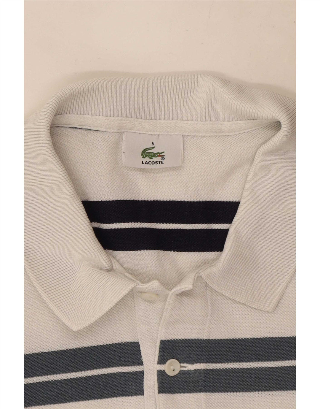 Lacoste Herren-Poloshirt, Größe 5, groß, weiß gestreift