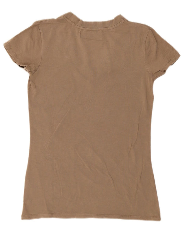 Zara Damen T-Shirt Top UK 14 Large Beige Baumwolle