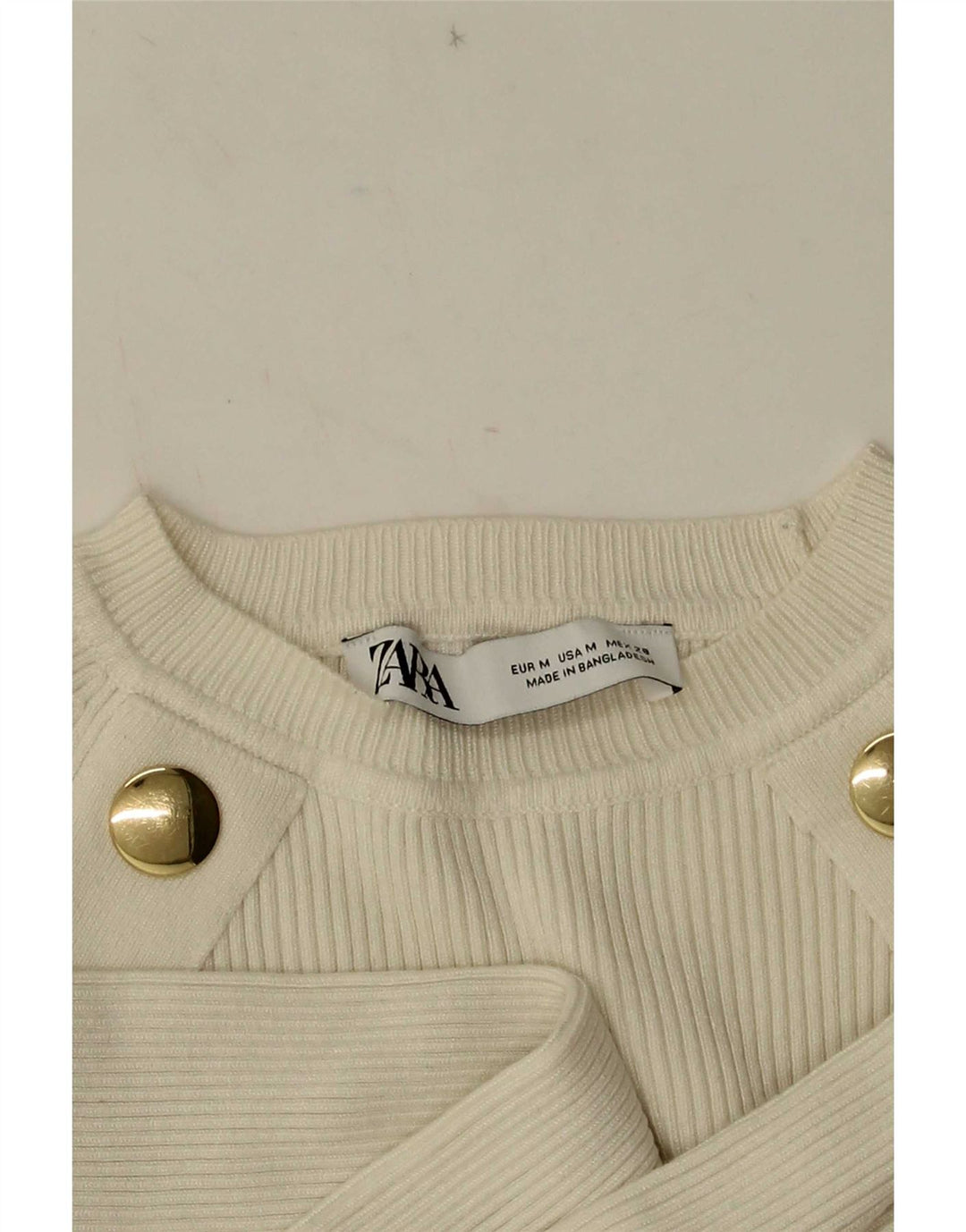 Zara Damen Crop Top Langarm UK 12 Mittelweiß