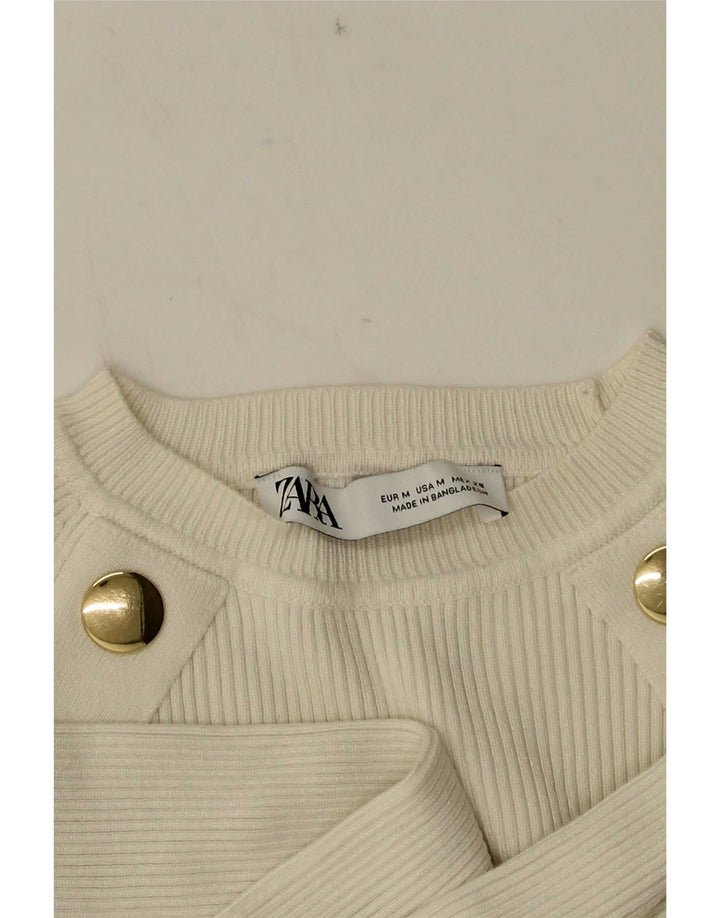 Zara Damen Crop Top Langarm UK 12 Mittelweiß