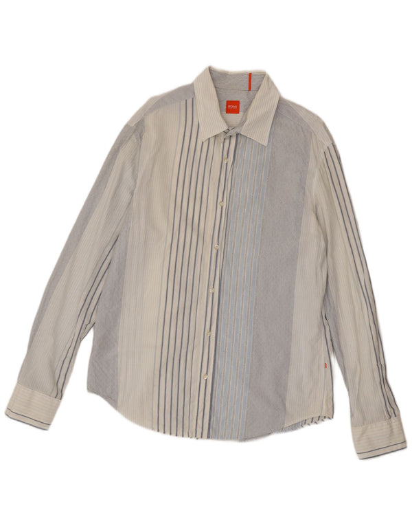 Hugo Boss Herrenhemd XL blau gestreift aus Baumwolle