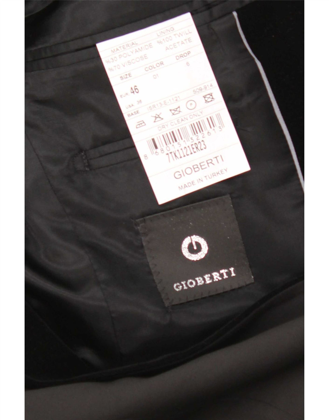 Gioberti Herren-Blazer mit 1 Knopf, EU 46, Größe S, schwarze Viskose