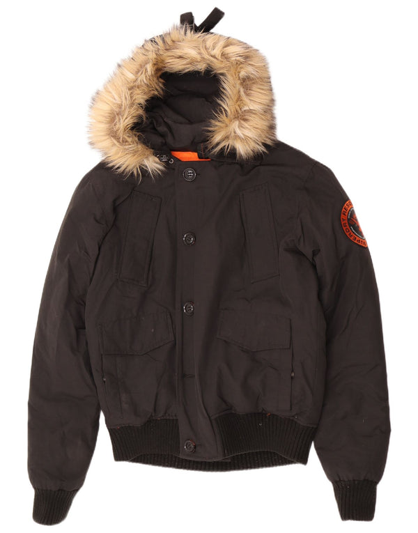 Superdry Mens Hooded Padded Jacket UK 38 Medium Black Nylon
