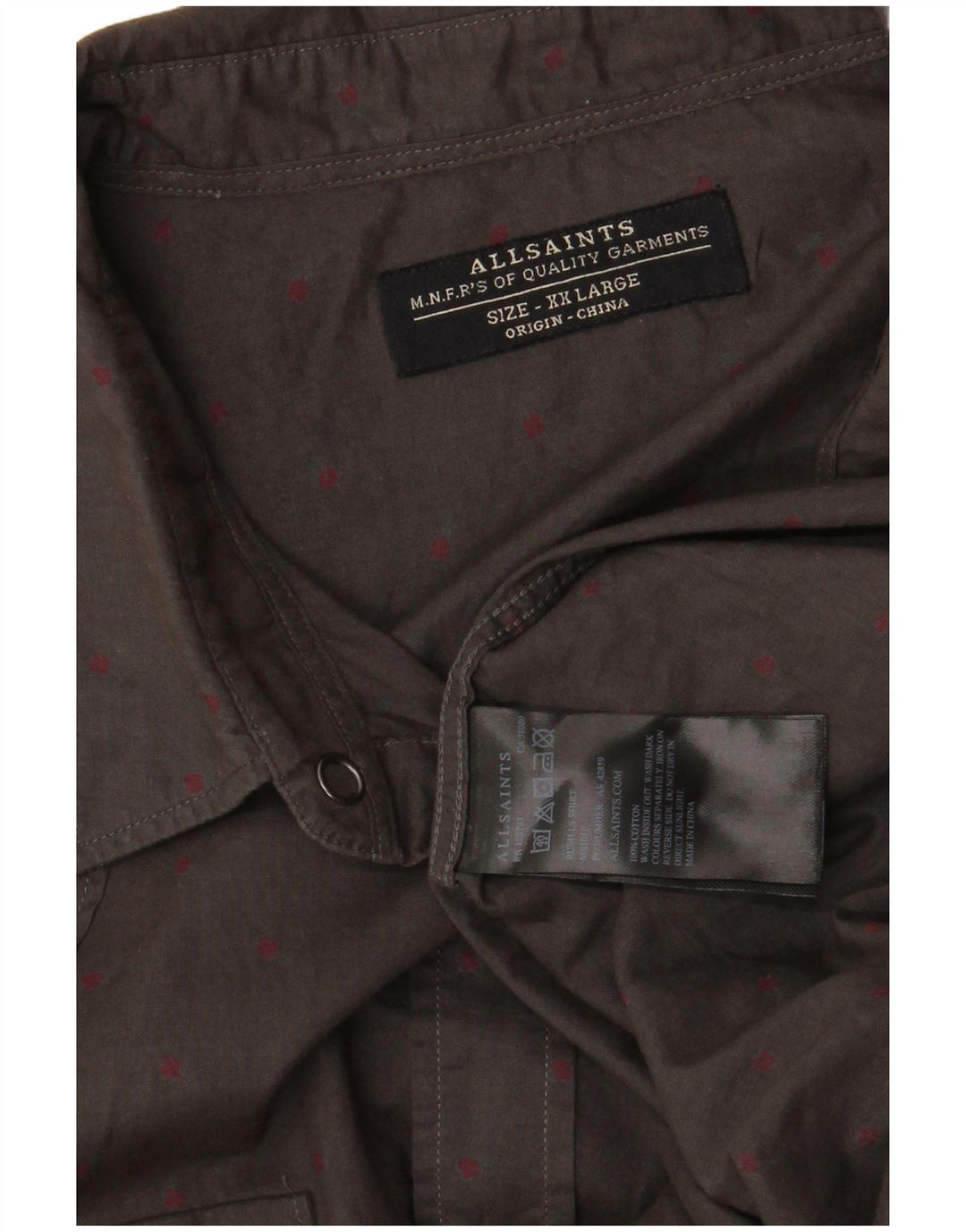 All Saints Herrenhemd 2XL grau gefleckte Baumwolle