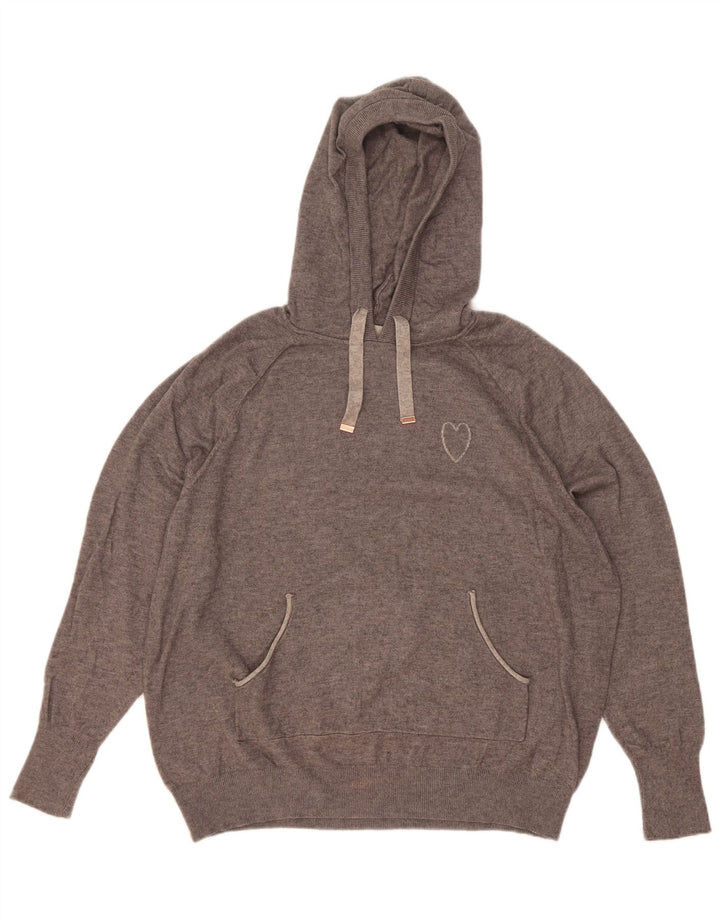 Oasis Damen-Pullover mit Kapuze, UK 14, mittelgrau gefleckte Viskose
