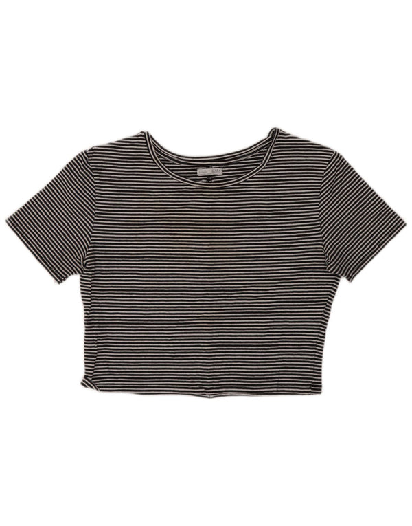 Zara Damen Crop T-Shirt Top UK 14 Große schwarz gestreifte Baumwolle