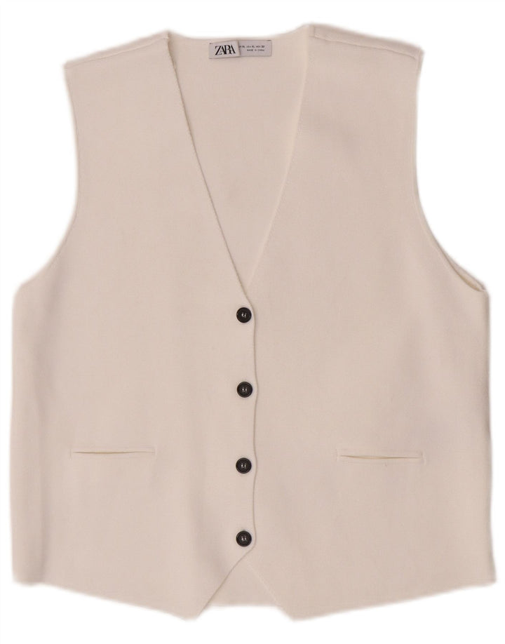Zara Damen Weste UK 18 XL Weiße Viskose