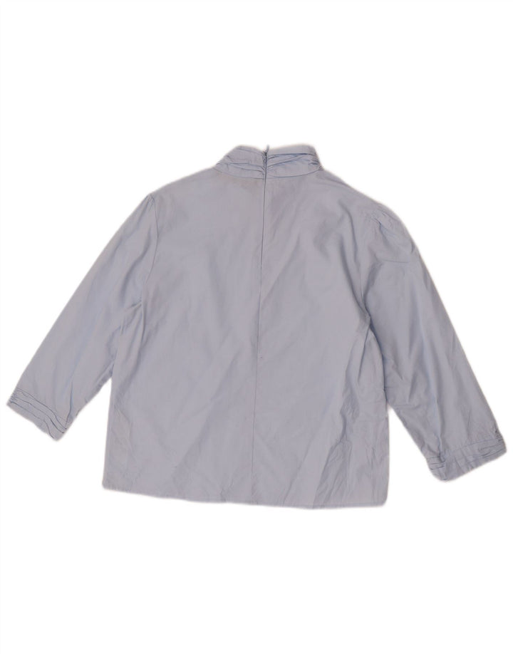 Zara Damen-Blusenoberteil mit 3/4-Ärmeln, UK-Größe 44, mittelblaue Baumwolle