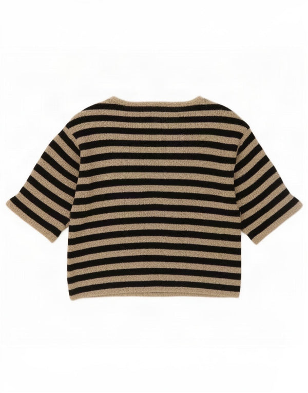 Kurzärmliger Damen-Pullover mit U-Boot-Ausschnitt von Zara, Gr. 40, Größe L, schwarz gestreift