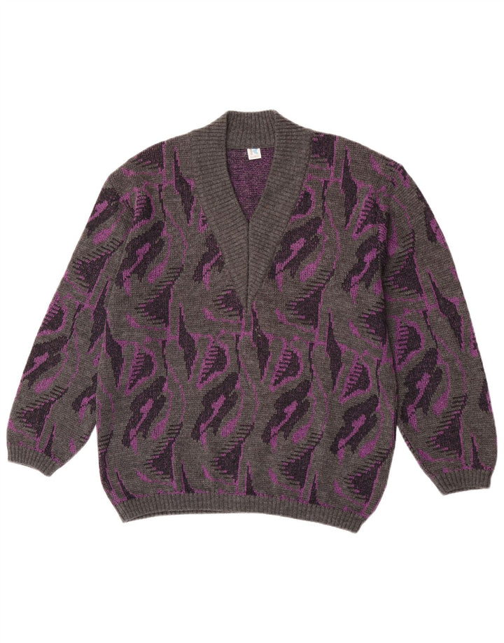 Rasica Damen-Pullover mit abstraktem Muster und V-Ausschnitt, Gr. 46, Grau