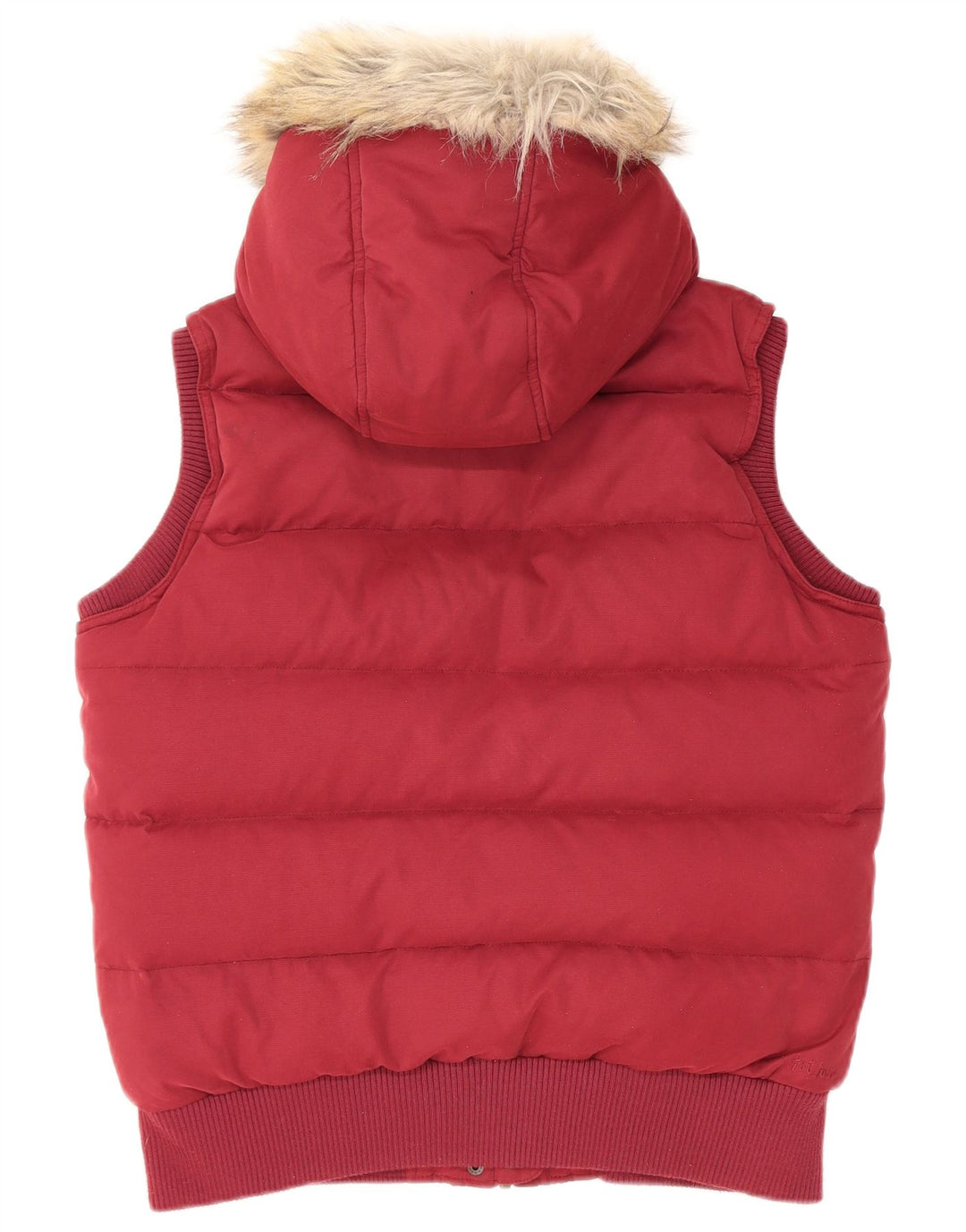 FAT FACE Wattierte Damen-Weste mit Kapuze, UK 12, mittleres Burgunderrot, Polyester