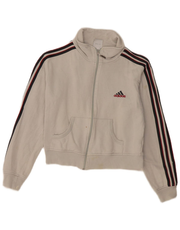ADIDAS Damen Crop Trainingsanzug Top Jacke UK 14 Large Off White