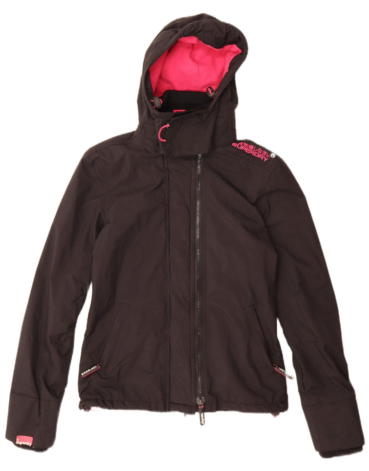 Superdry Damen Windcheater mit Kapuze, Windjacke, Gr. 10, Schwarz