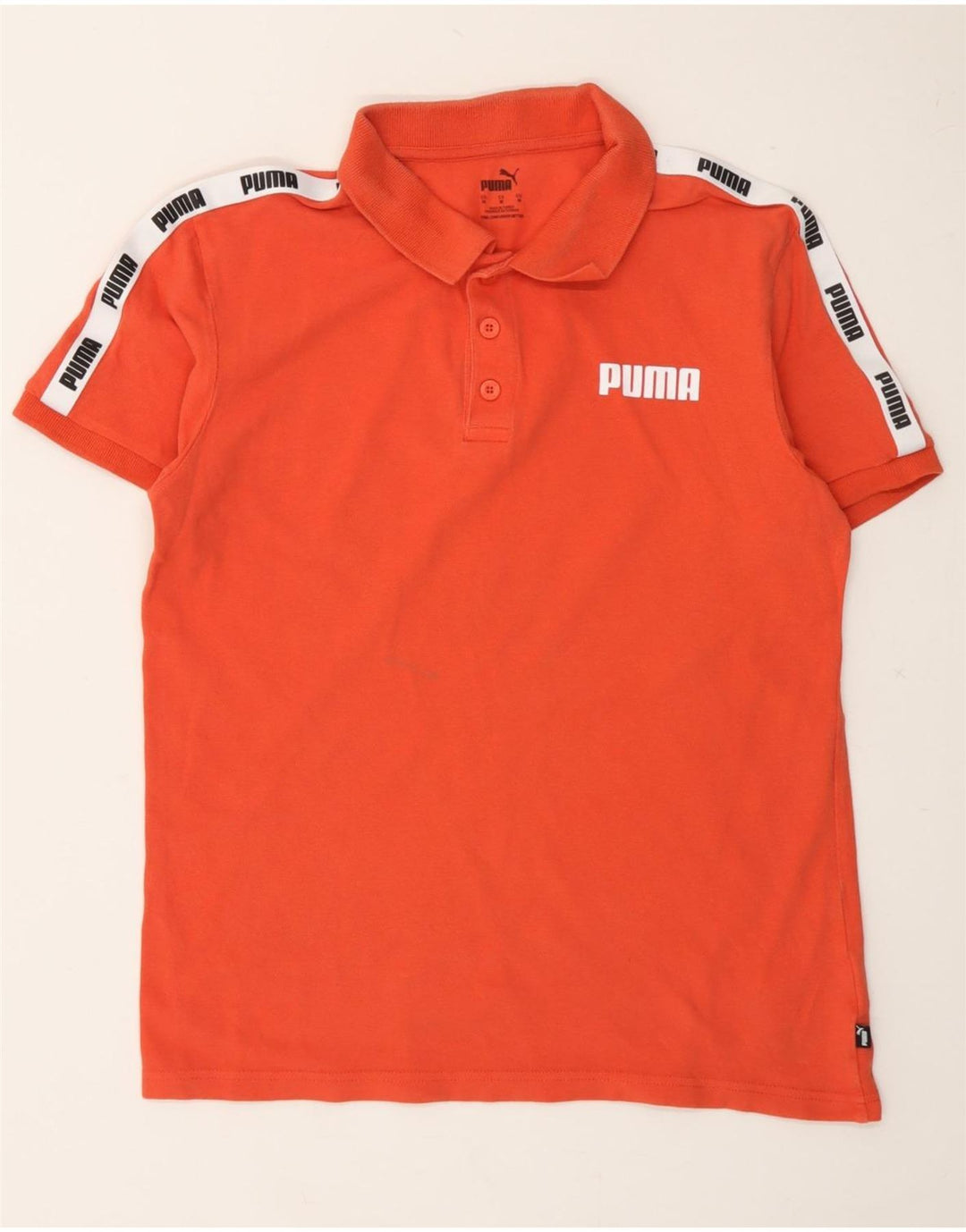 PUMA Mens Graphic Polo Shirt Medium Orange Colourblock Cotton Vintage Puma and Second-Hand Puma from Messina Hembry 