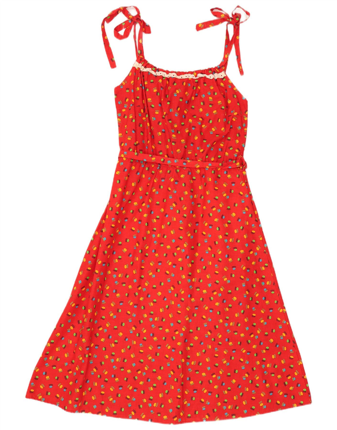 Vintage Damen Slip-Kleid mit abstraktem Muster IT 44 Mittelrot