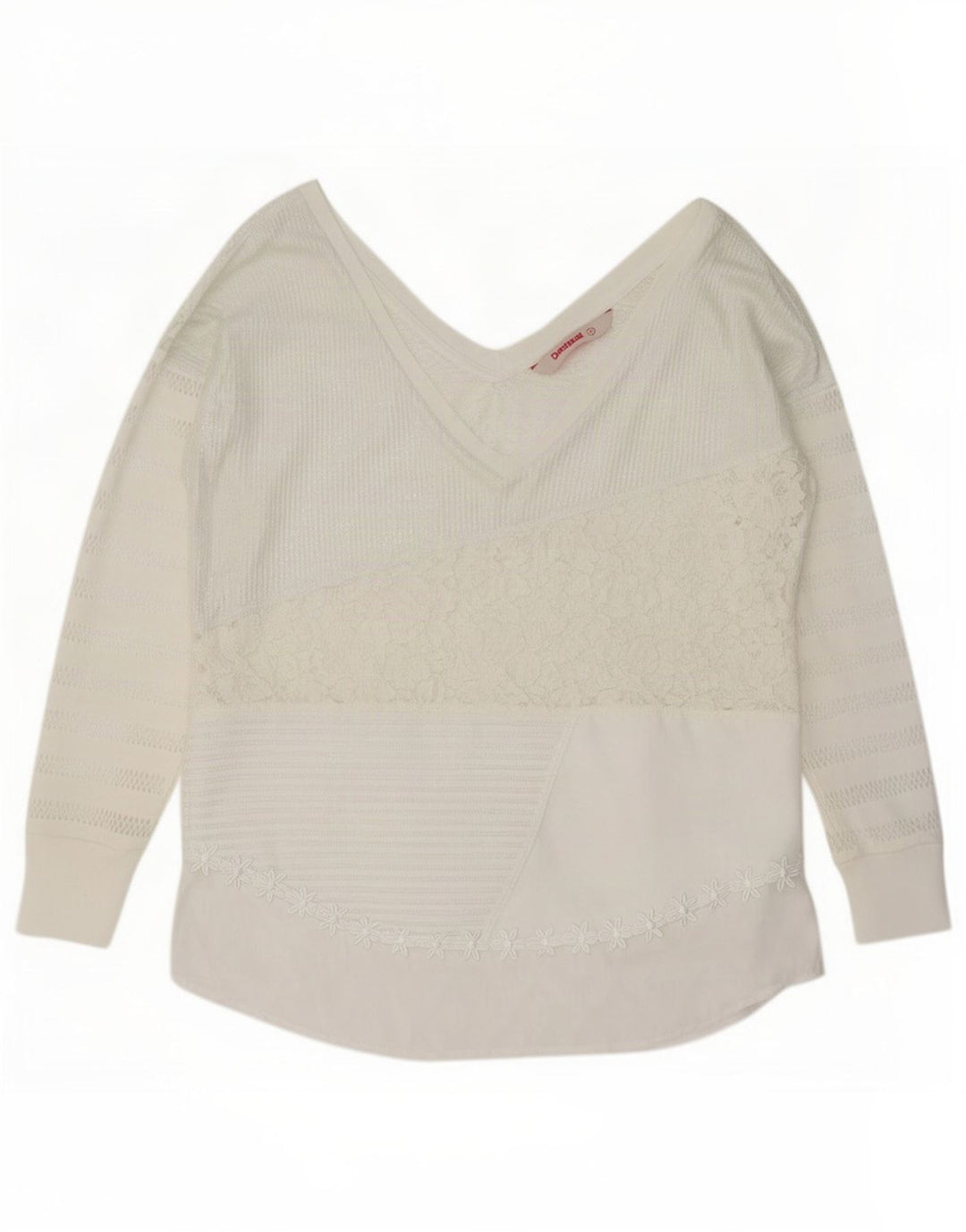 Desigual Damen Langarm-Blusenoberteil UK 14 Medium White Floral Polyester