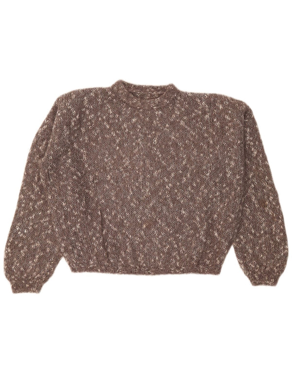Vintage Damen Crop Rundhalspullover Pullover UK 24 4XL Braun meliert