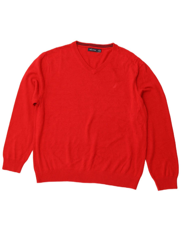 NAUTICA Herren-Pullover mit V-Ausschnitt, XL, rote Baumwolle