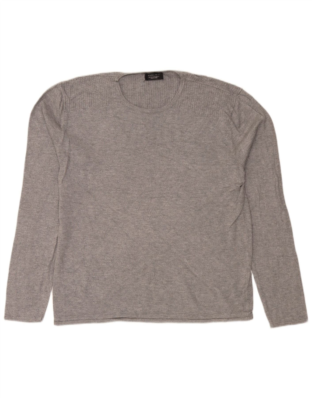 Zara Herren-Pullover mit Rundhalsausschnitt, XL, graue Viskose