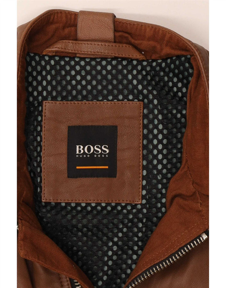Hugo Boss Herren Leder Bikerjacke UK 36 Small Braun