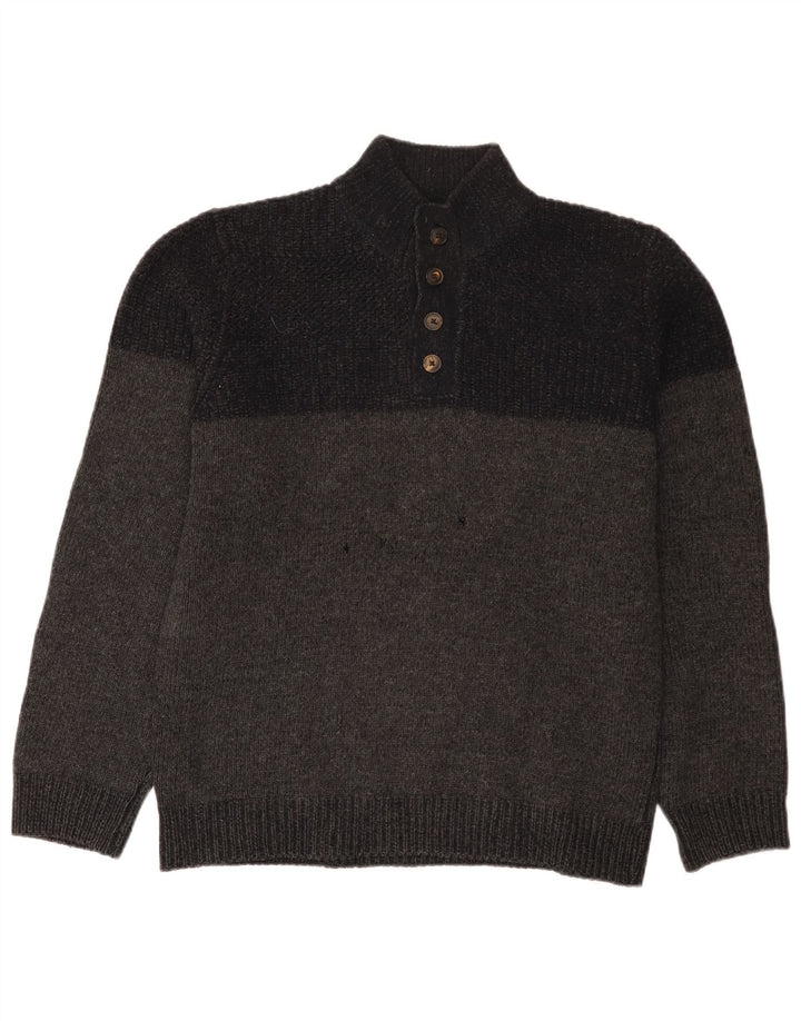 Massimo Dutti Herren-Pullover mit Knopfkragen, XL, Grau meliert