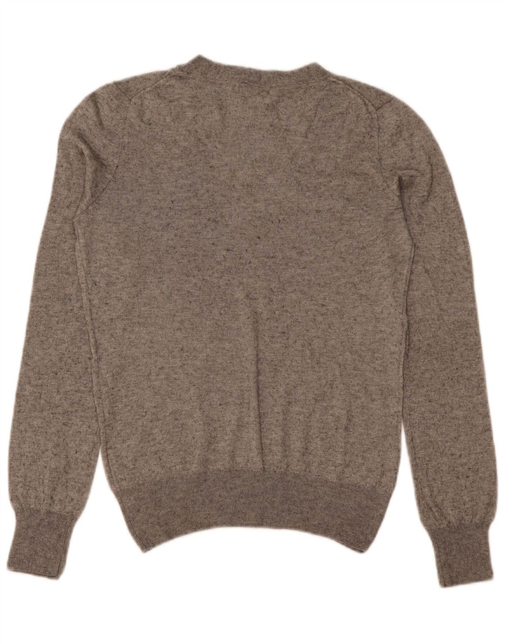 Massimo Dutti Damen-Pullover mit V-Ausschnitt, UK 12, mittelgraue Seide