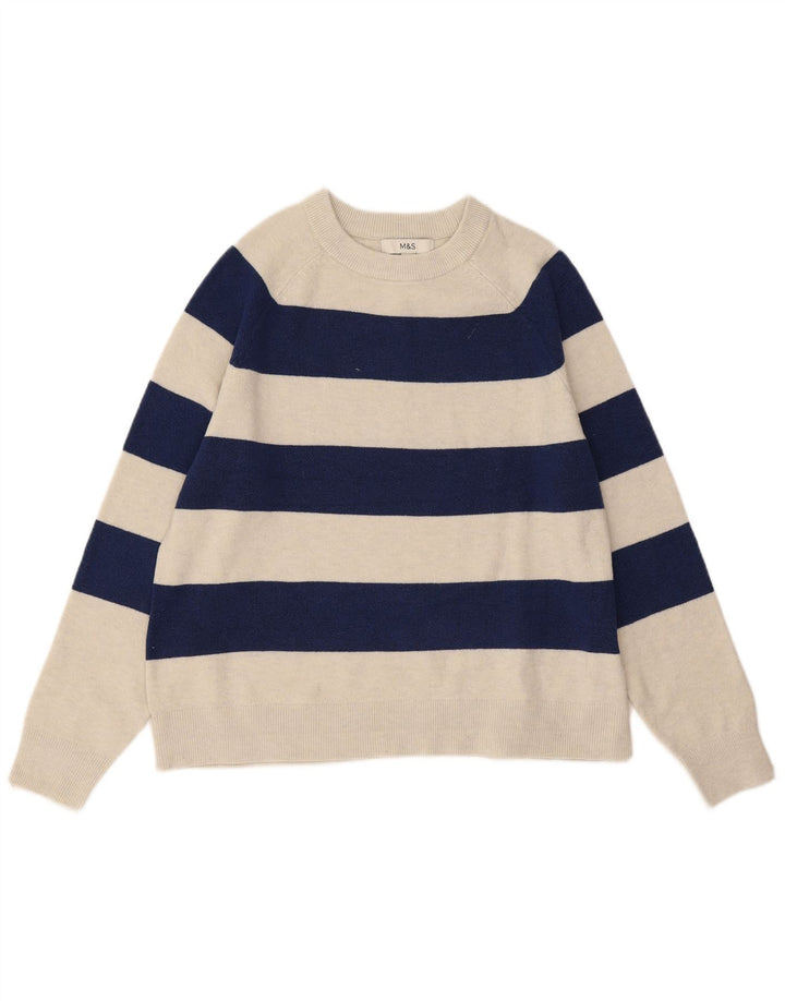 Marks & Spencer Damen Pullover mit Rundhalsausschnitt, UK 14, Mittelblau gestreift