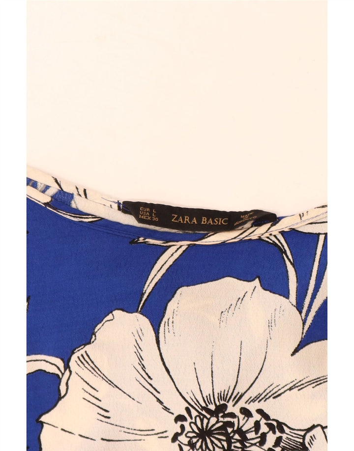 ZARA Damen-Blusenoberteil in Übergröße, Gr. 44, Größe L, blau geblümt