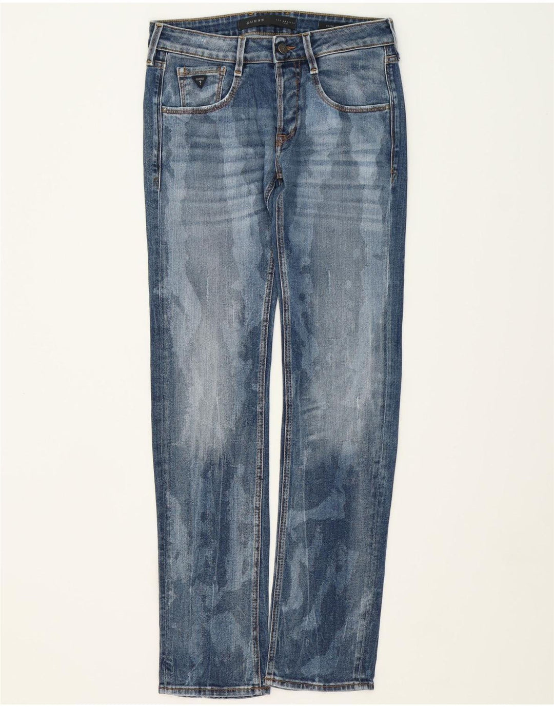 GUESS Mens Slim Jeans W28 L32 Blue Camouflage Cotton Vintage Guess and Second-Hand Guess from Messina Hembry 