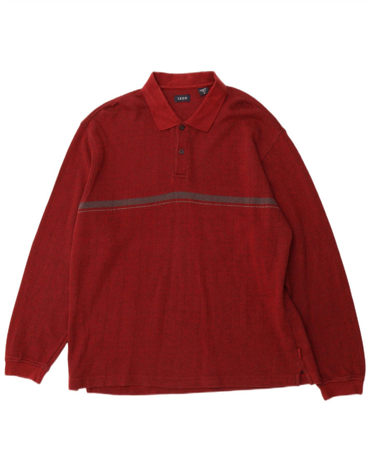 IZOD Herren-Langarm-Poloshirt XL, rot gesprenkelte Baumwolle