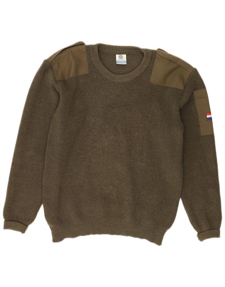 VINTAGE Herren Militär-Pullover mit Rundhalsausschnitt, große Khaki-Schurwolle