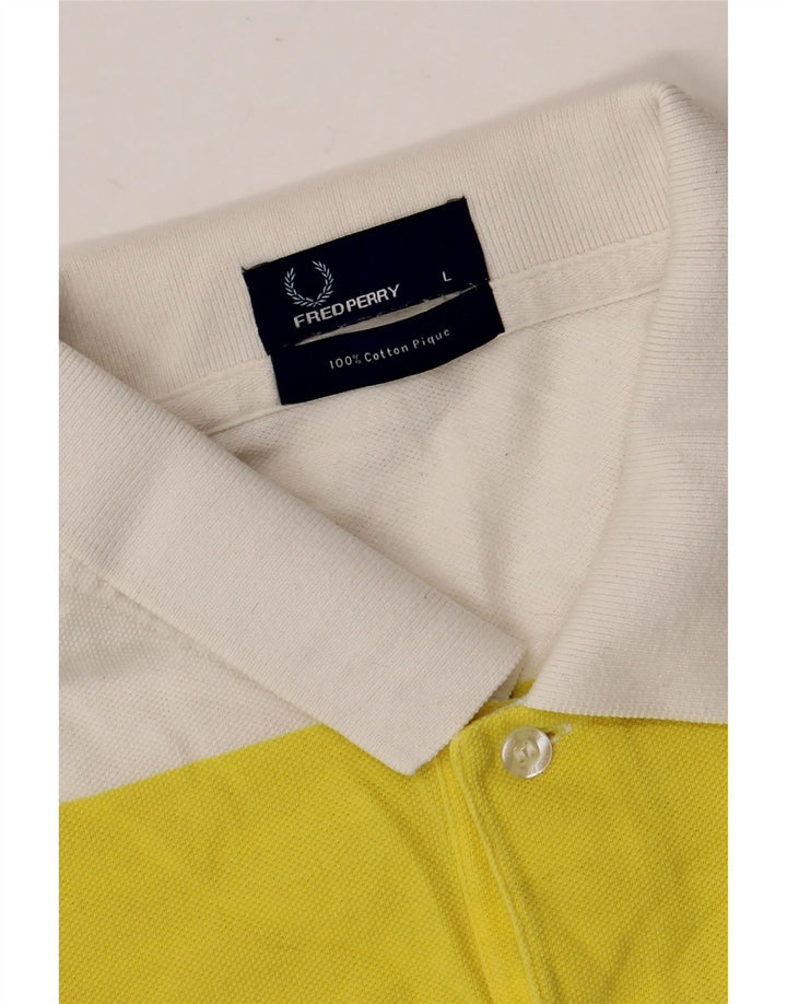Fred Perry Herren-Poloshirt, groß, gelb gestreift, Baumwolle