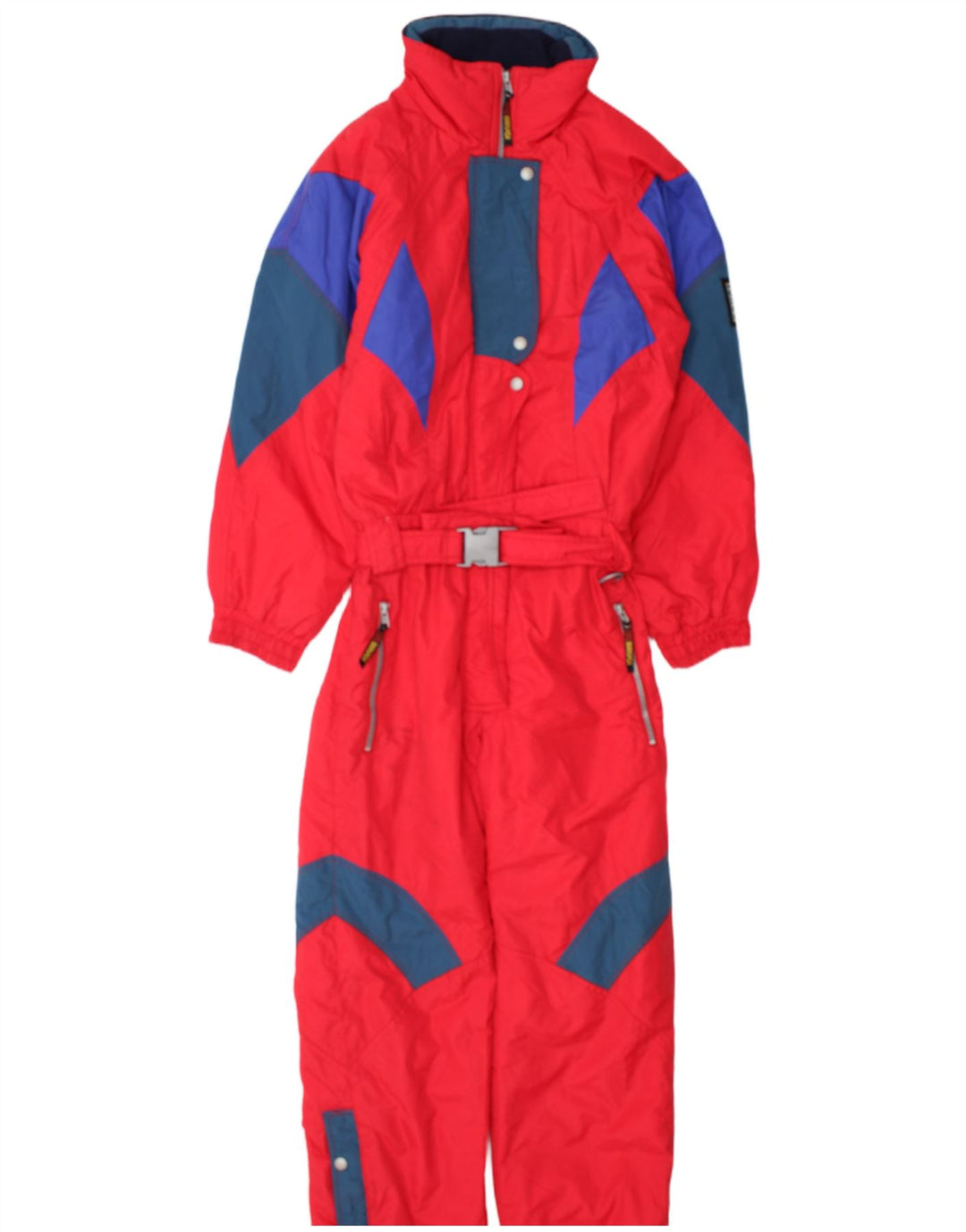 Brugi Damen-Skioverall mit Kapuze, IT 44, mittelrotes Colourblock-Polyamid