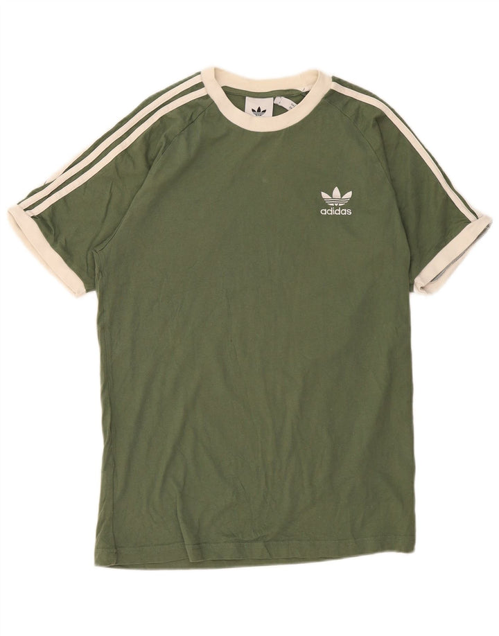 Adidas Herren T-Shirt Top Mittelgrüne Colourblock-Baumwolle