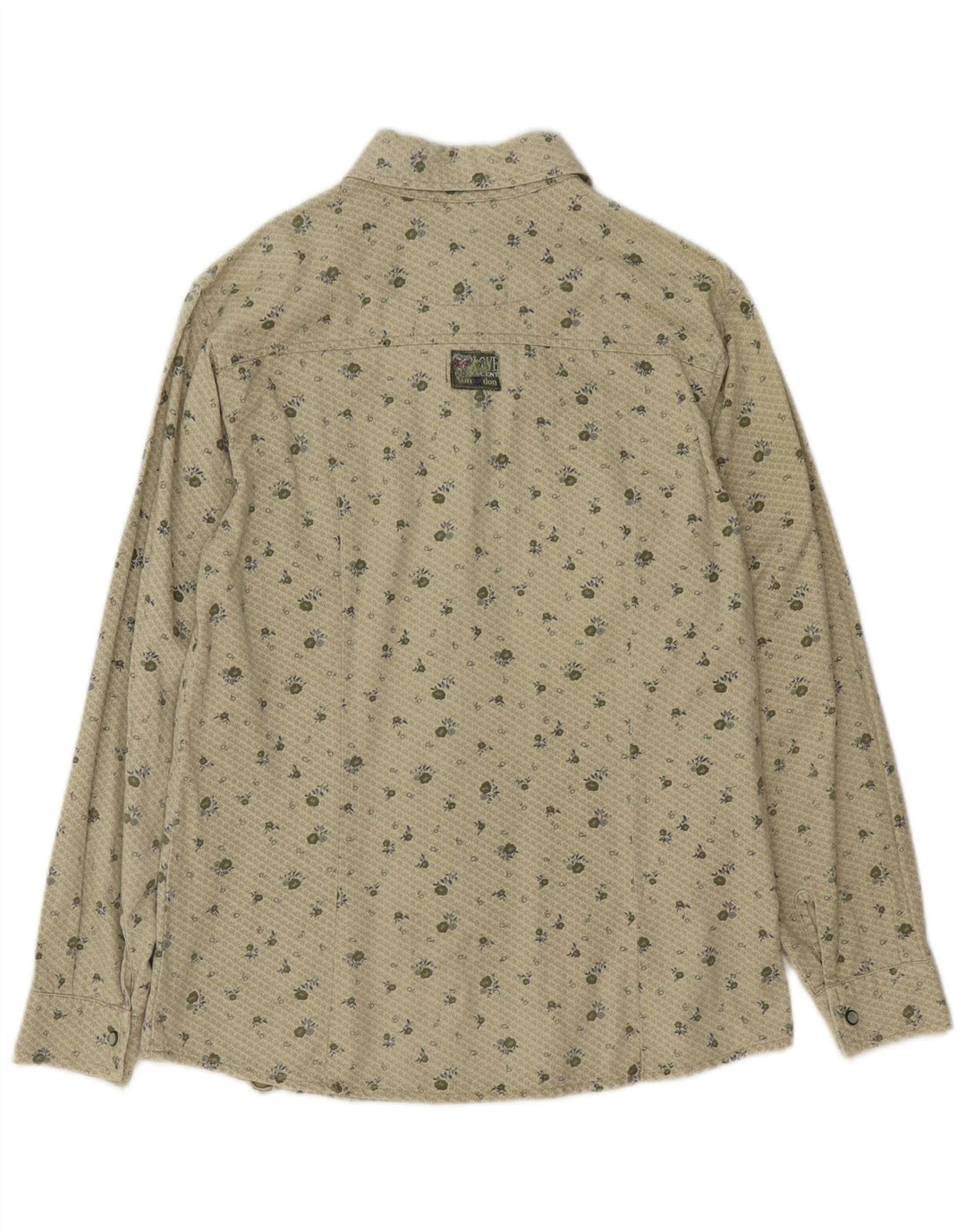 VINTAGE Damenhemd UK 12 Medium Khaki Floral Cotton