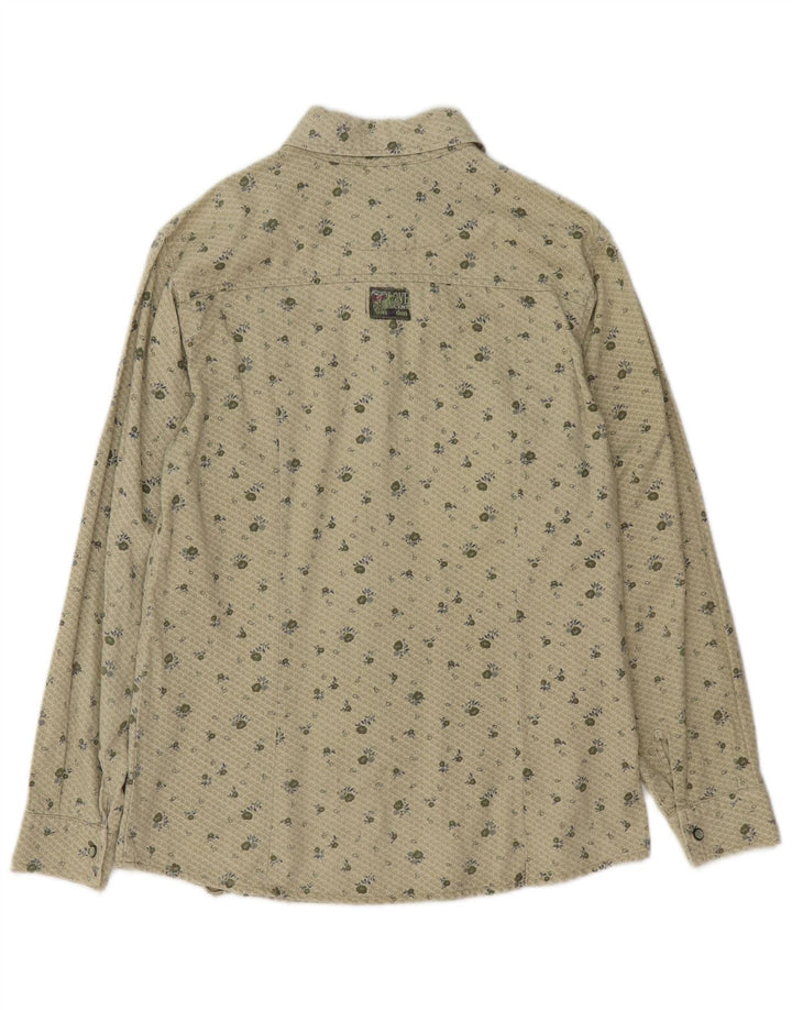 VINTAGE Damenhemd UK 12 Medium Khaki Floral Cotton