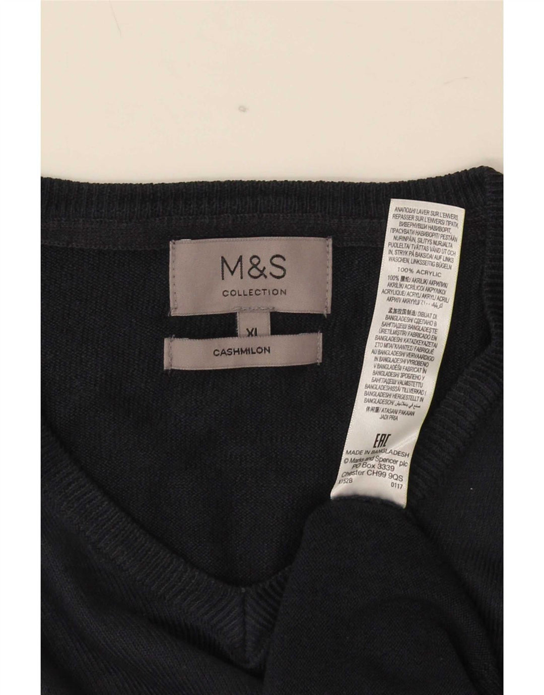 Marks & Spencer Herren-Pullover mit V-Ausschnitt, XL, Marineblau, Acryl