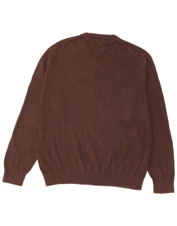 Tommy Hilfiger Herren-Pullover mit V-Ausschnitt, groß, braune Baumwolle