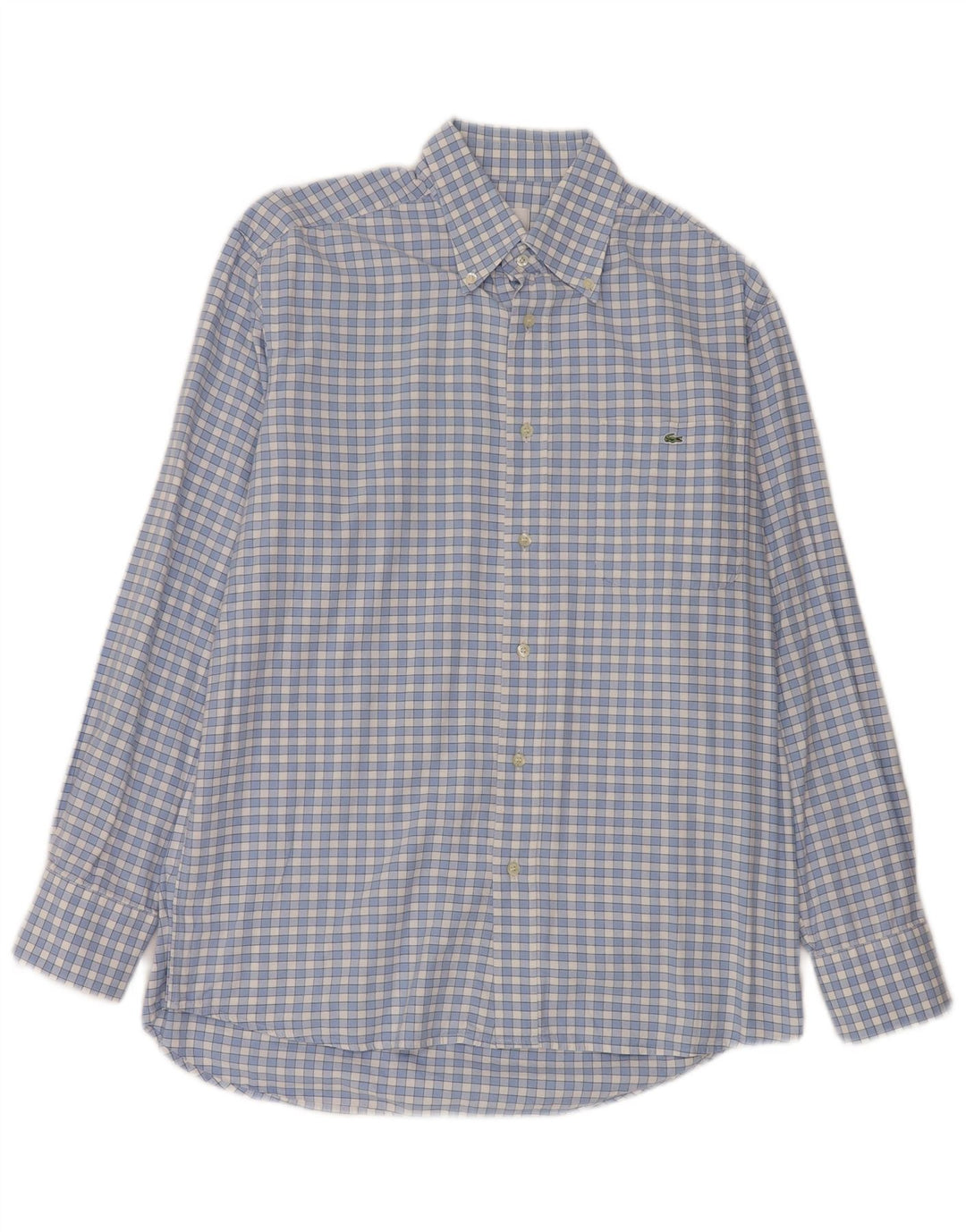 Lacoste Herrenhemd Größe 40 mittelblau karierte Baumwolle