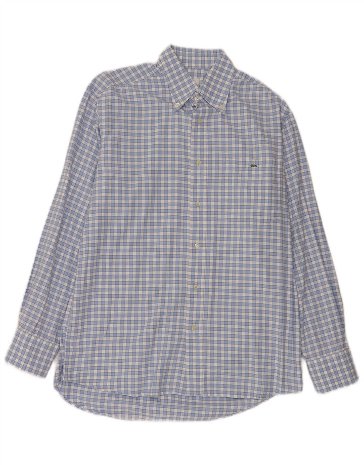 Lacoste Herrenhemd Größe 40 mittelblau karierte Baumwolle