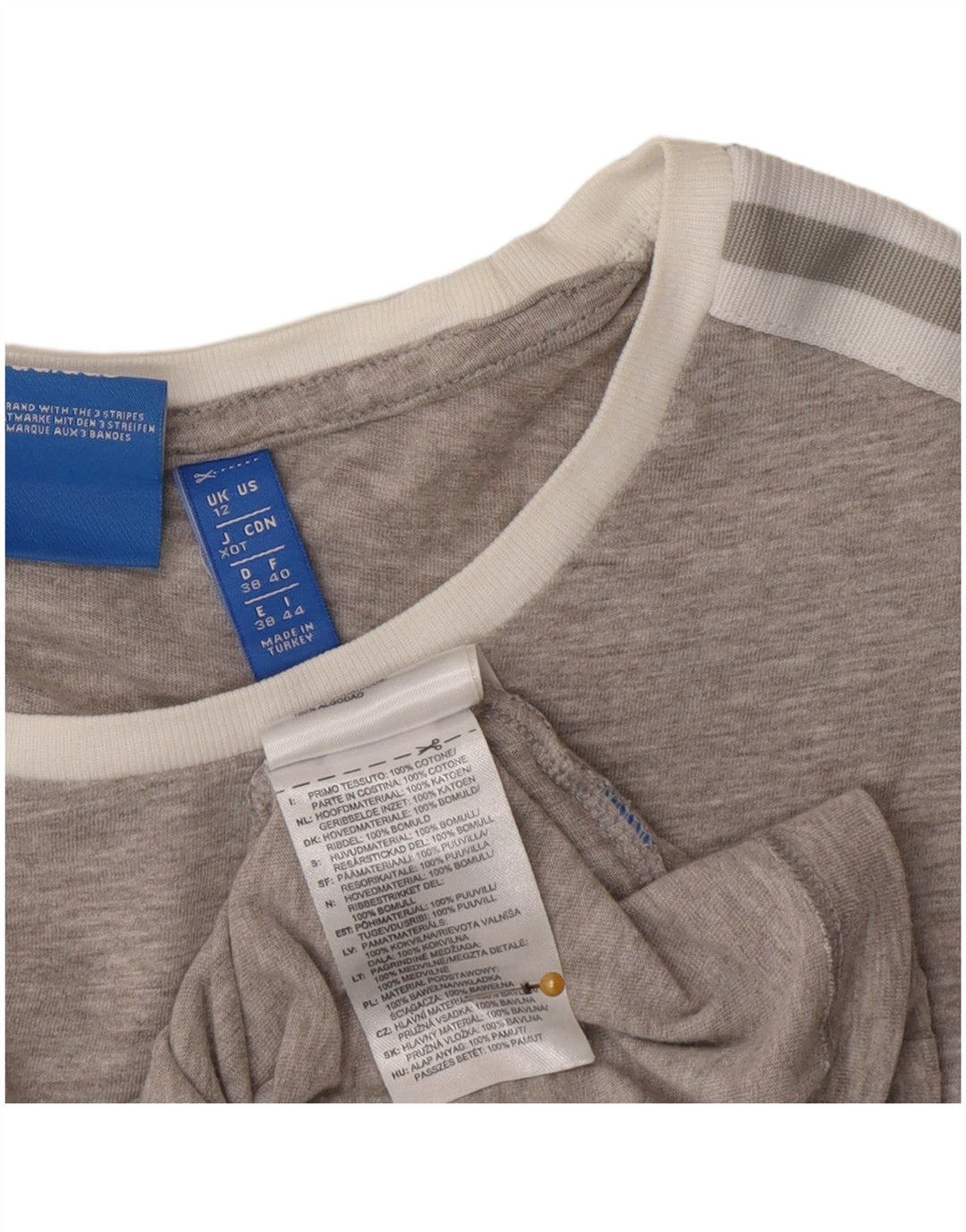 Adidas Damen T-Shirt Top UK 12 Mittelgraue Baumwolle